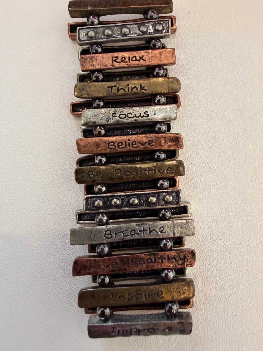 Bracelet Boho-Chic / earthy artisian mix of metallic finishes and Affirmations